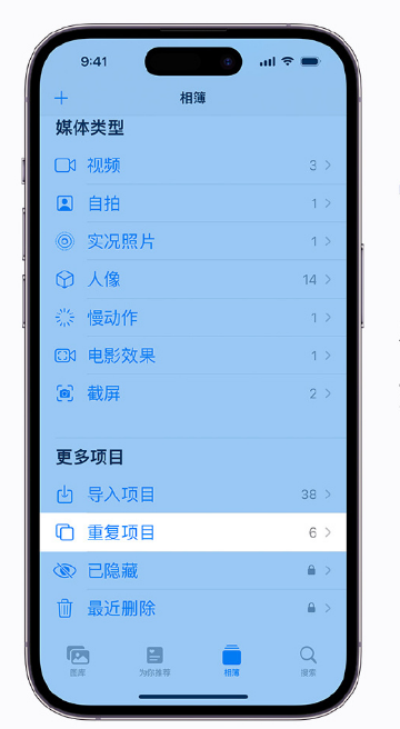 泰山苹果手机维修分享升级 iOS 16 后无法查看到“重复项目”相簿怎么办 